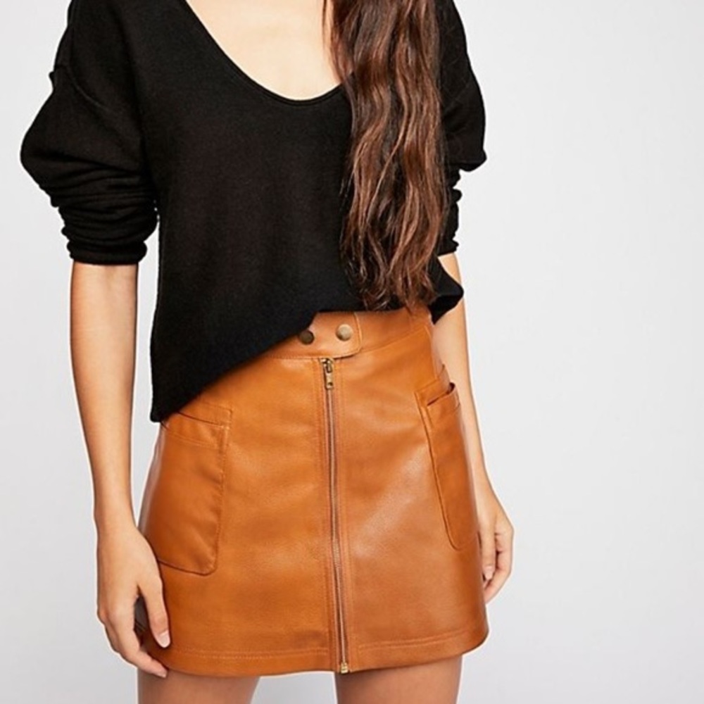 Free People A Line Leather Mini Skirt size 8 NWOT